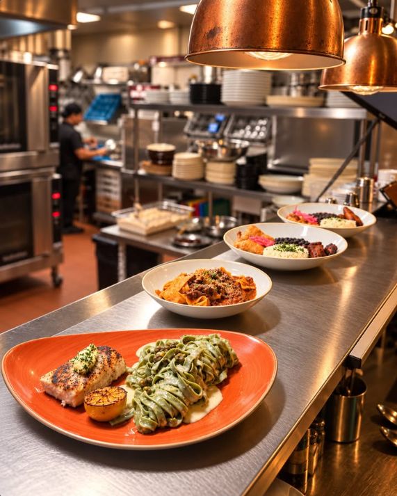 Fresh lunch dishes at Eden’s kitchen pass, from our September 22 Instagram post